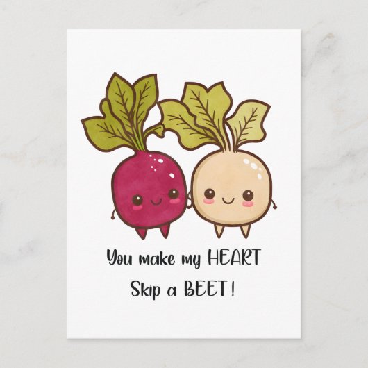 ハートをビートでスキップさせるバレンタインデーのユーモア ポストカード (正面)
