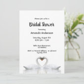 ハートをモチーフにしたシンプルでエレガントな結婚前お茶会の招待状が好きな人。美しい2羽のスワンがお互 招待状 (スタンド正面)