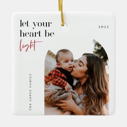ハートをライトアーチ写真にする セラミックオーナメント (正面)