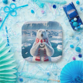 ハートを作るパウを持つホッキョクグマ ペーパープレート (パーティー)