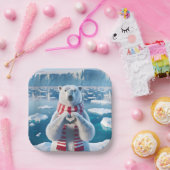 ハートを作るパウを持つホッキョクグマ ペーパープレート (パーティー)