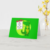 ハートを使った素おもしろい敵なワニの漫画 カード (黄色い花)