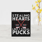 ハートを奪うようにパックも奪う バレンタインのホッケー カード (黄色い花)