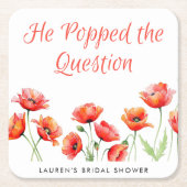 ハートを射止めた瞬間 ポピー花 ブライダルシャワー スクエアペーパーコースター (正面)