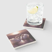 ハートを形作っている愛情のある白鳥 ストーンコースター (横)