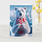 ハートを形成する手を持つクリスマスのホッキョクグマ カード (黄色い花)
