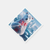 ハートを形成する手を持つクリスマスのホッキョクグマ スタンダードカクテルナプキン (角)