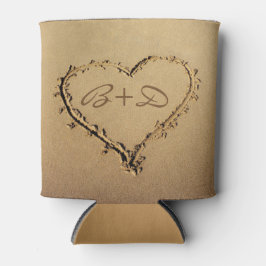 ハートを愛する一文字で砂に 缶クーラー