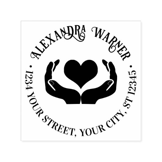 ハートを手に名前戻り先住所 セルフインキングスタンプ (デザイン)