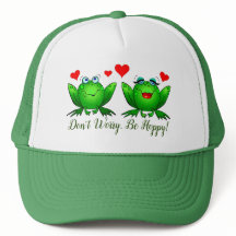ハートを抱えたかわいいカエル Don't Worry Be Hoppy