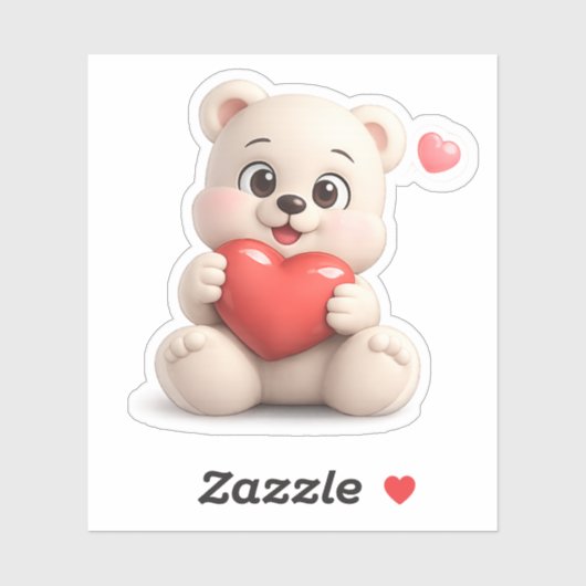 ハートを持ったかわいいクマのキャラクター シール (シート)