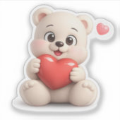ハートを持ったかわいいクマのキャラクター シール (正面)
