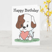 ハートを持ったキャラクターの子犬の誕生日 カード (黄色い花)