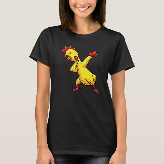 ハートを持ったダビングゴム製のニワトリ Tシャツ (正面)