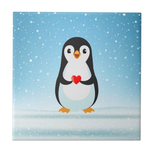 ハートを持った幸せなペンギン タイル (正面)