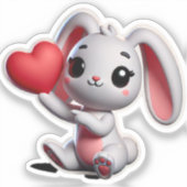 ハートを持つかわいいウサギのグラフィック シール (正面)