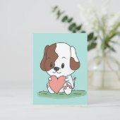 ハートを持つかわいいキャラクターの子犬 ポストカード (スタンド正面)