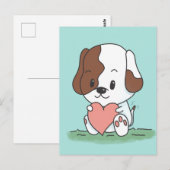 ハートを持つかわいいキャラクターの子犬 ポストカード (正面/裏面)