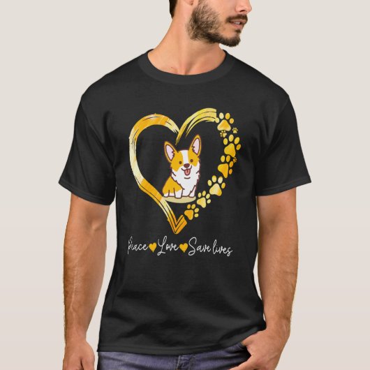 ハートを持つかわいいコーギー 命を救う Tシャツ (正面)