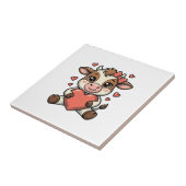 ハートを持つかわいい子牛 ビンテージ風彫刻Tシャツ タイル (側面)