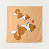 ハートを持つかわいい狐の手描き タペストリー (正面(横))