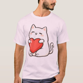 ハートを持つかわいい猫 Tシャツ