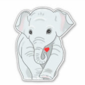 ハートを持つかわいい若い象 シール (正面)