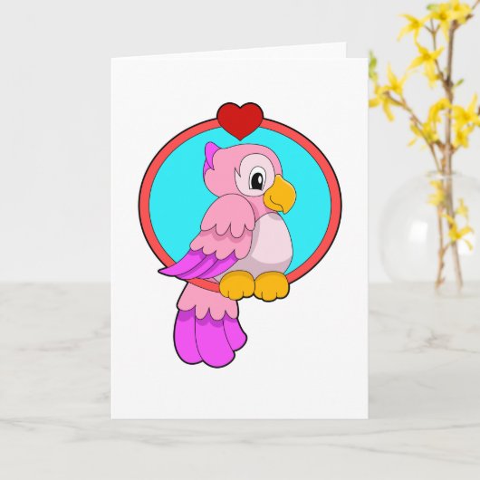 ハートを持つインコ カード (黄色い花)