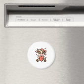 ハートを持つキュートな子牛 ビンテージ風彫刻Tシャツ マグネット (インサイチュ (食洗機))