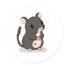 ハートを持つキュートな立つネズミ かわいい動物ステッカー