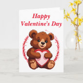 ハートを持つクマの空白バレンタインデー カード (黄色い花)