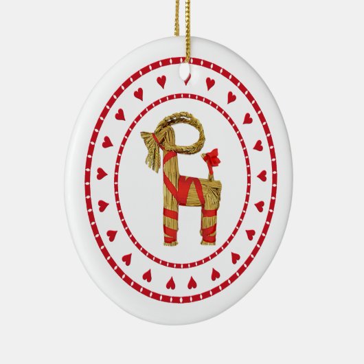 ハートを持つスウェーデンのわらのヤギ セラミックオーナメント (右)