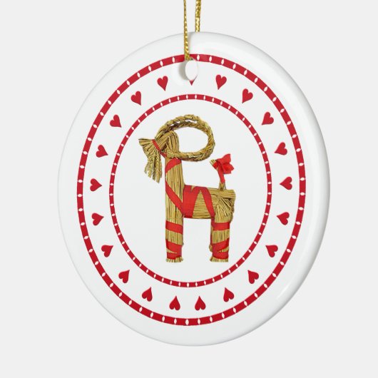 ハートを持つスウェーデンのわらのヤギ セラミックオーナメント (左)