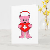 ハートを持つタコ看護師 カード (黄色い花)