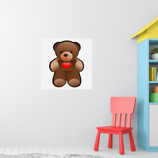 ハートを持つテディベアの保育園壁画 ポスター (子ども部屋1)