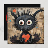 ハートを持つバレンタインのドラゴン猫 シーズンカード (正面/裏面)