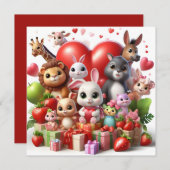 ハートを持つバレンタインデーの動物たち シーズンカード (正面/裏面)