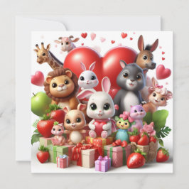 ハートを持つバレンタインデーの動物たち シーズンカード