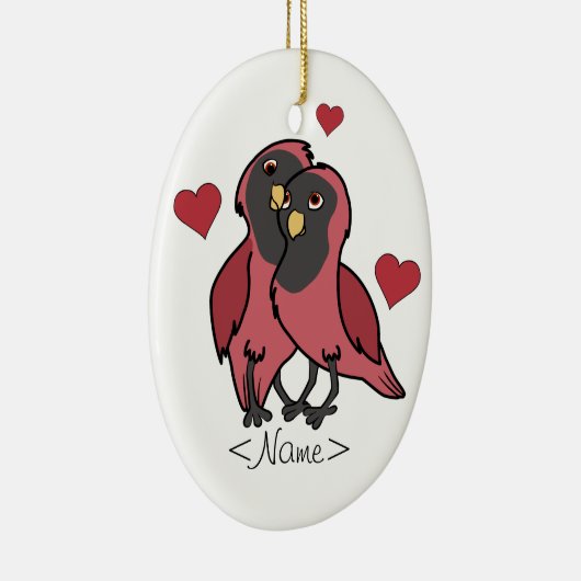 ハートを持つバレンタインデーの赤く及び黒い愛鳥 セラミックオーナメント (右)