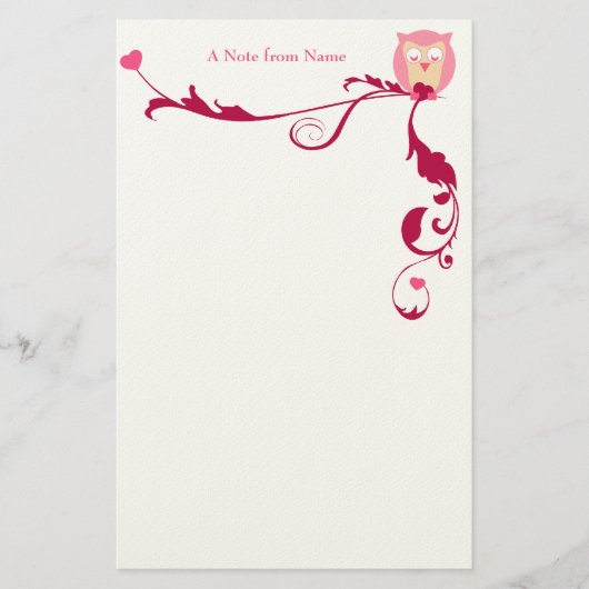 ハートを持つフクロウ、名前からのノート 便箋 (正面)