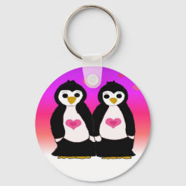 ハートを持つペンギンのカップル キーホルダー