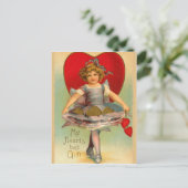 ハートを持つヴィンテージの女の子 ポストカード (スタンド正面)