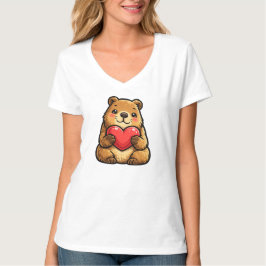 ハートを持つ可愛いカピバラ バレンタインのカピバラ Tシャツ