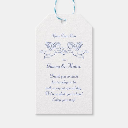 ハートを持つ天使のカップル - イニシャルが入ったチャーム ギフトタグ (正面)