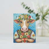 ハートを持つ民俗芸術の牛の誕生日 ポストカード (スタンド正面)