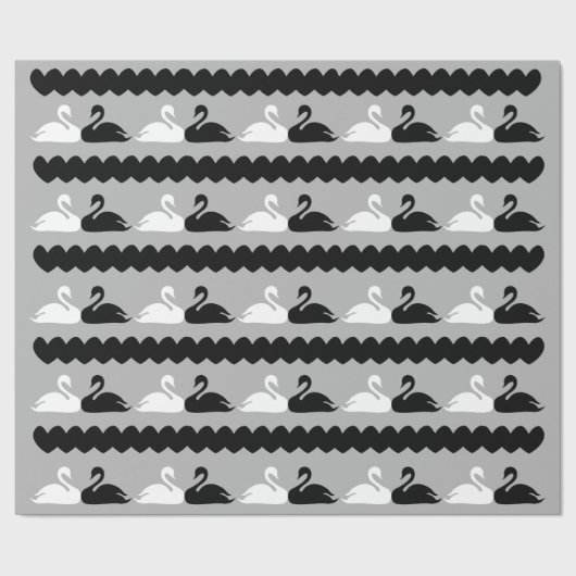 ハートを持つ白いおよび黒鳥 ラッピングペーパー (フラット)
