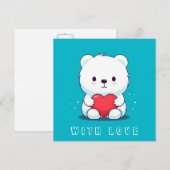 ハートを持つ白いクマ, 名入れ 招待状 (正面/裏面)