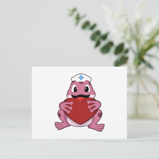 ハートを持つ看護師のカエル ポストカード (スタンド正面)