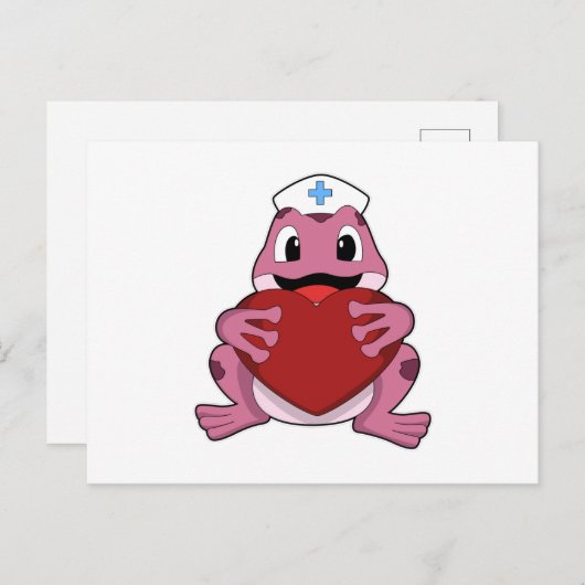 ハートを持つ看護師のカエル ポストカード (正面/裏面)