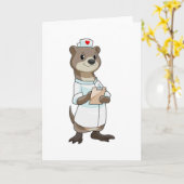 ハートを持つ看護師のカワウソ カード (黄色い花)